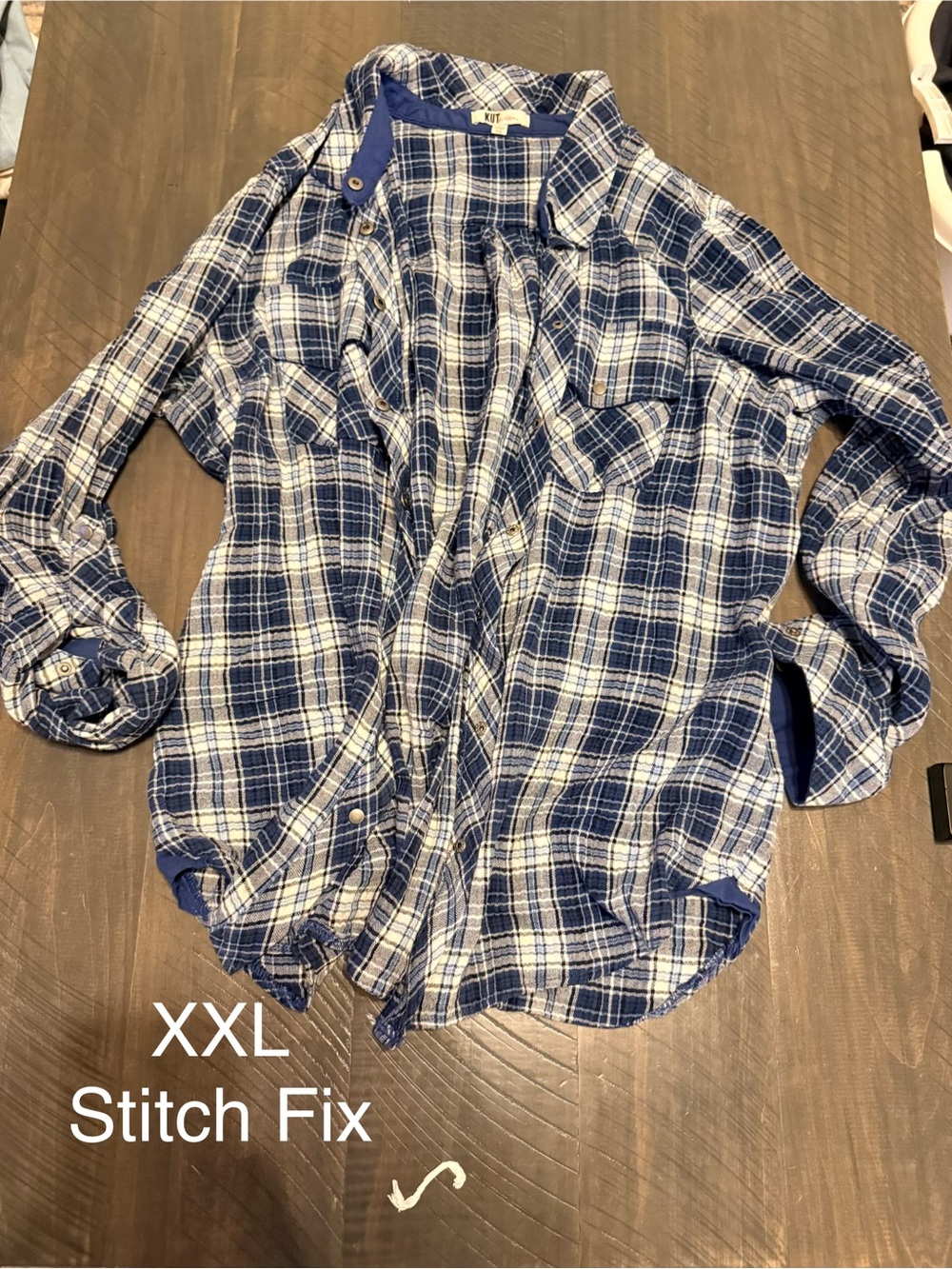 Kut from the Kloth Blue and White Plaid Button-Down Shirt